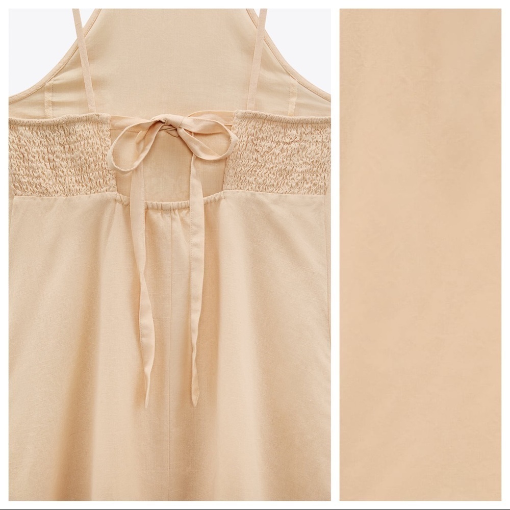 NWT. Zara Beige-Pink/Peach Linen Blend Embroidered Midi Dress. Size M. - Picture 9 of 12